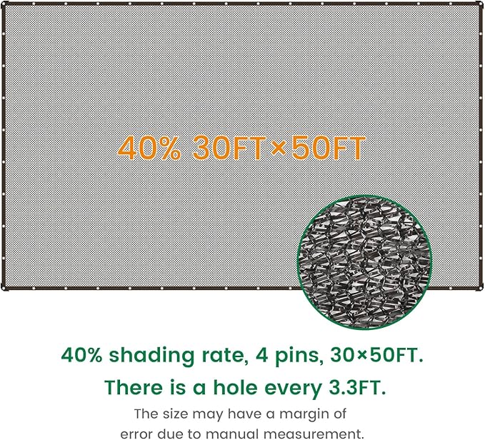 40% 30 X 50 FT Black Shade Cloth, Outdoor Woven Sun Shade with Grommets, Durable Breathable Netting Shading Antifreezing for Patio, Garden, DIY Home, Plants Cover, Greenhouse, Dog Kennel
