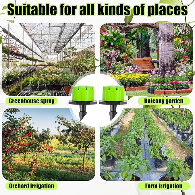 Yaocom Sprinkler Irrigation Drippers, 1/4 Inch Barbed Drip Emitter, 360 Degree Watering Adjustable Suitable Anti-Clogging Drippers for 4mm/7mm Garden Watering Tubing System(Green,400 Pcs)