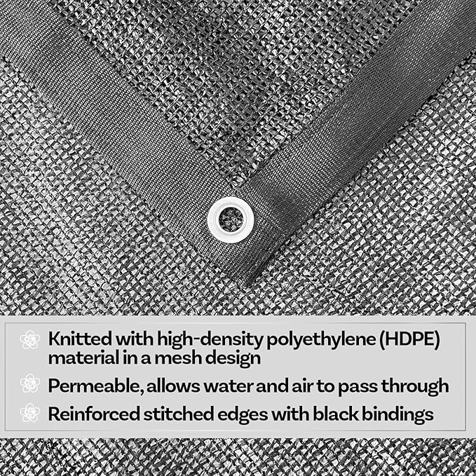 Alion Home 40% Sunblock Shade Cloth with Grommets - Garden Netting - Sun Shade Cover for Garden Patio Plants - Black (6' x 10')