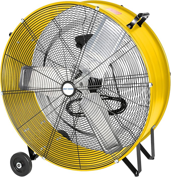 BILT HARD 13000 CFM 30" High Velocity Drum Fan, 2-Speed Heavy Duty Industrial Shop Fan for Garage, Warehouse, Workshop, Commercial, Factory and Basement, UL Listed, Yellow