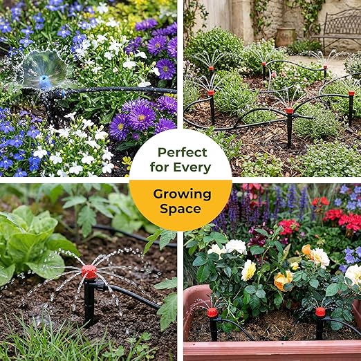 230FT Drip Irrigation System Kit, Quick Connect Garden Watering System, Complete Automatic Drip Irrigation Kit with 1/2" & 1/4" Tubing, Adjustable Emitters for Garden, Raised Beds & Greenhouse