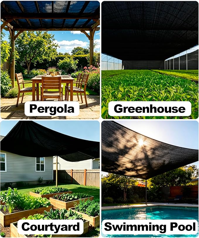 E.share 90%-95% Black Sun Shade Cloth 12FT x 16FT, Heavy Duty Outdoor Shade Netting with Reinforced Grommets, UV Resistant Breathable Fabric for Patio Garden Greenhouse Pergola Chicken Coop & Kennel