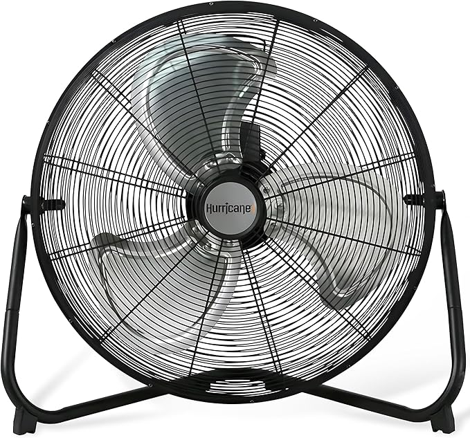 Hurricane Pro Heavy-Duty High Velocity Metal Blade Floor Fan w/ 3 Speeds, Black, 20" - Corded Electric Air Cooling Unit w/ 5300 CFM Airflow for Home, Greenhouses, Garages, Gyms & Workshops