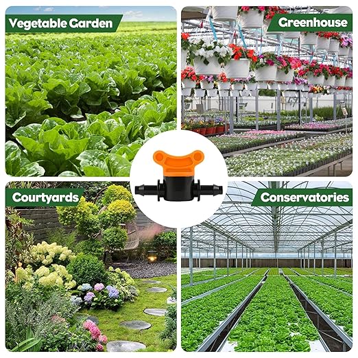 Kalolary 1/4" Drip Irrigation Valves, 30PCS Drip Line Barbed Valves Fittings Garden Shut Off Switch Valve for 4/7mm Tube Water Flow Control Drip Line Parts Cut Off Valve for Watering System (Orange)