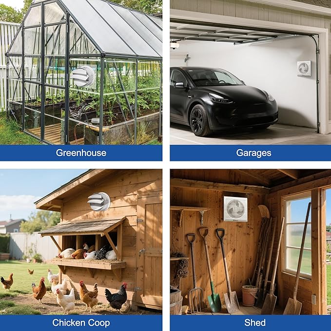 Solar Powered Fan with Battery and Adjustable Thermostat, 6“ Solar Fan for Chicken Coop with 12W Bifacial Solar Panel, Outdoor Greenhouse Exhaust Fan with Anti-backflow Valve