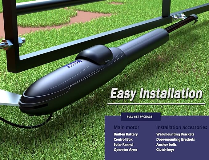 Blütezeit Solar Swing Gate Opener, 1760lb Dual-Arm Operator with Built-in 24V Lithium Battery & 25W Solar Panel, Integrated Control Box for Easy Install, Smart Auto Setting, 2 Remotes & Complete Kits
