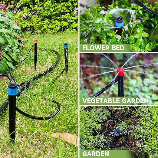 Riboud 60 Pack Drip Irrigation Emitters Sprays for 1/4 Drip Irrigation Tubing, Irrigation System for Garden (30 Pcs Emitters Vortex + 30 Pcs Emitters Stream)