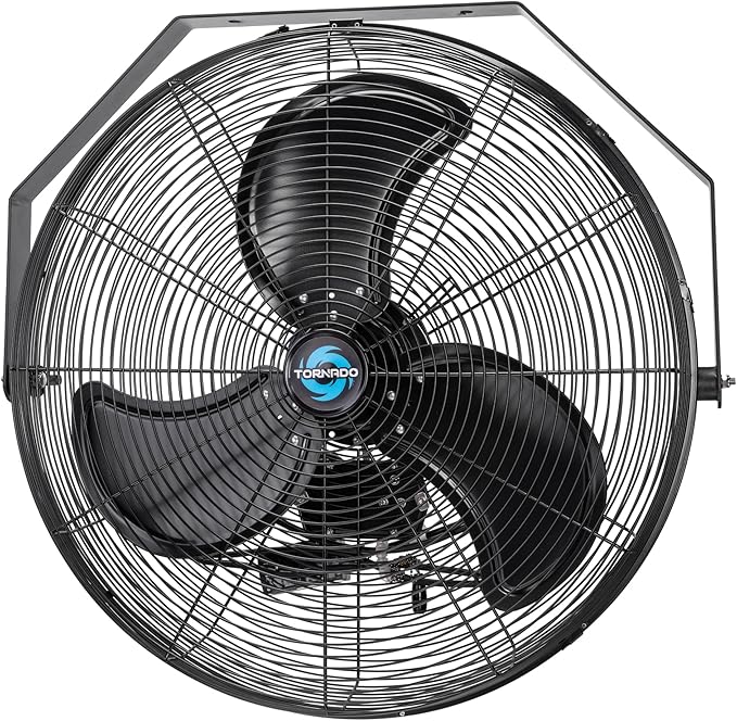 Tornado 24 Inch Outdoor Wall Mount Fan, 3-Speed High Velocity Metal Wall Fan – IPX4 Water-Resistant, 7700 CFM, UL Safety Listed, Ideal for Commercial, Industrial and Residential, Black