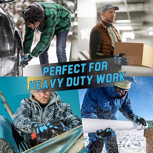 HANDLANDY Winter Impact Resistant Work Gloves for Men, Padded Palm Grip Heavy Duty Working Glove (Large, Blue)