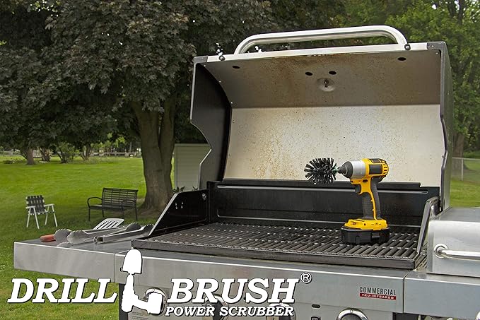 Ultra Stiff Black Electric Spin Scrubber - BBQ Cleaning - Industrial Power Scrubber for Drill - Safe Grill Cleaner - Wire Brush for Drill Alternative - Concrete Scrubbing Brush - Outdoor Cleaning Tool