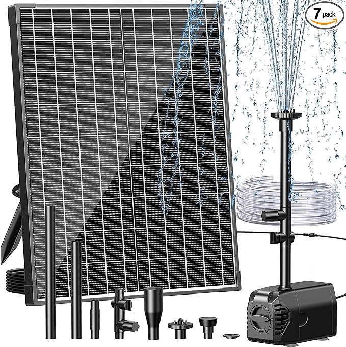 Biling 20W Solar Fountain Pump, 320 GPH Solar Pond Fountain Adjustable Flow, Dry-run Protection, 6.6 FT Tubing for Outdoor Garden Small Pond