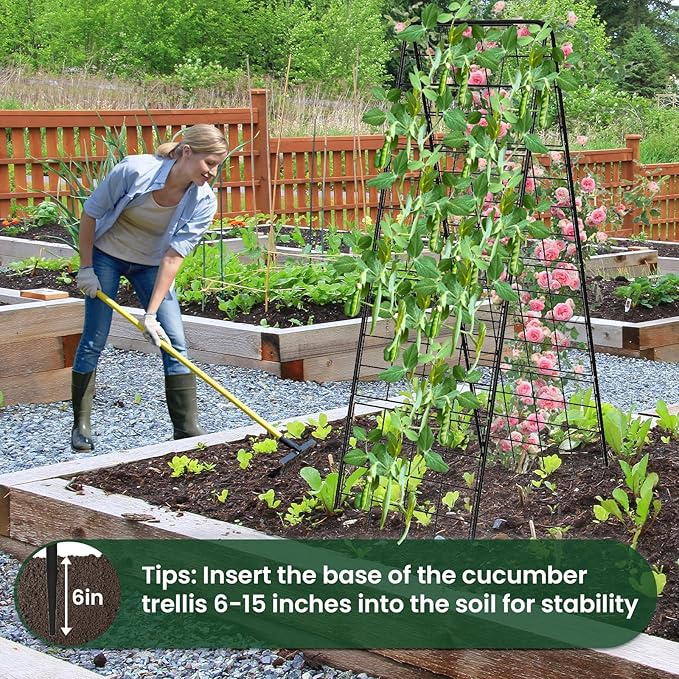 A-Frame Cucumber Trellis for Raised Bed, 50"x 16" Adjustable Heavy Duty Metal Garden Trellis for Climbing Plants Outdoor, Plant Support for Tomatoes Pea Bean Grape Vining Vegetables (1 Pack)