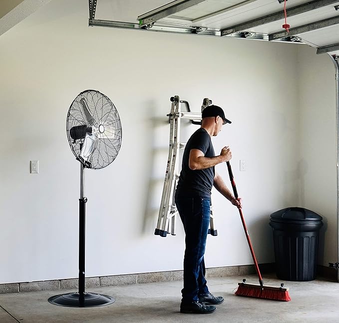 TPI Corporation CACU30-PO 30" High Velocity Oscillating Pedestal Mount Fan for Garage, Commercial, Industrial — 3 Speed 120 Volt Motor, 9' Cordset
