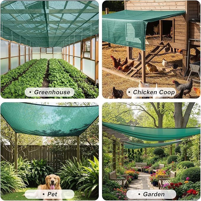 SUNNY GUARD 35-45% Sun Shade Cloth, 6.5 x 16.5 FT Green HDPE Mesh – Breathable Garden Shade Cover for Plants, Vegetables, Greenhouse, Patio, Chicken Coop & Dog Kennel