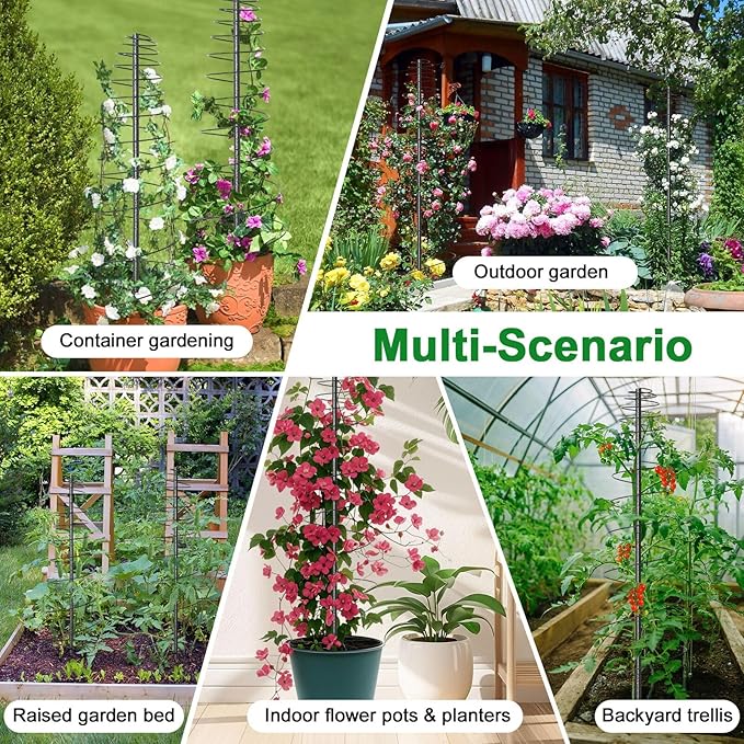 2 Pack Spiral Metal Garden Trellis for Climbing Plants Outdoor Indoor - 44" Adjustable Plant Support Tower with Center Pole, for Outdoor Garden, Raised Bed, Backyard, House Flower Pots & Planters