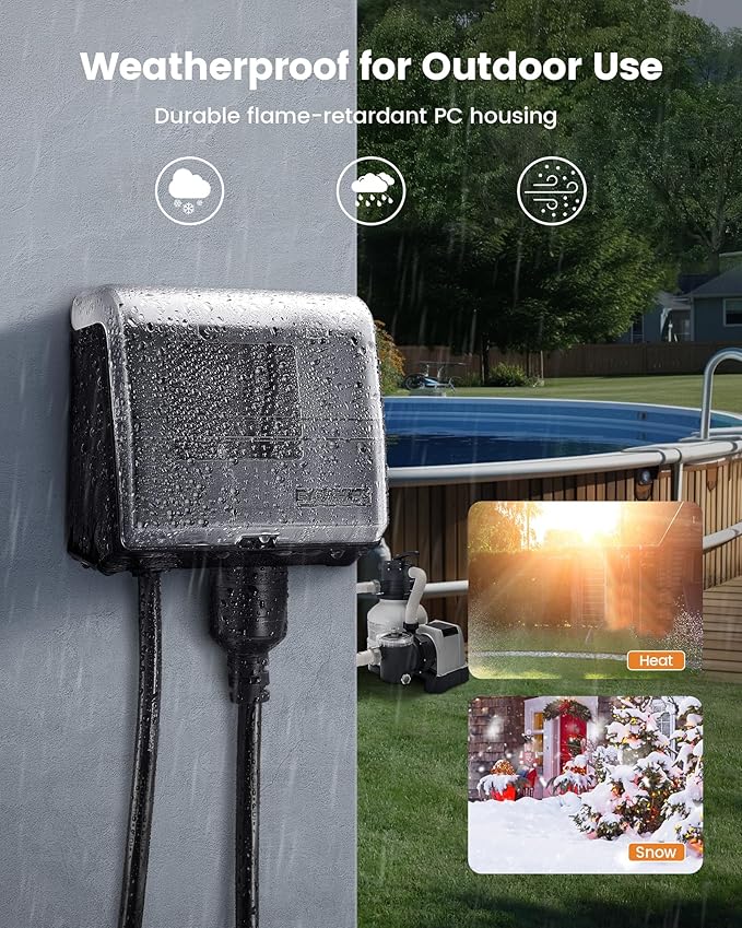 SURAIELEC WiFi Pool Timer for Above-Ground Pools, Twist-Lock NEMA L5-20R Plug-in Timer, 20A 125V 1HP, Weatherproof PC Cover, App Control, Ideal for Pool Pumps, Filters, Lights, and Saltwater Systems