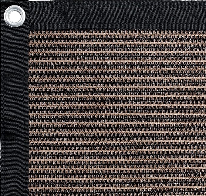 Shatex 90% Sun Shades for Patios 8X 12ft Shade Fabric Sun Shade Cloth Taped Edge with Grommets Sun-Block Mesh Shade for Pergola Cover Canopy Mocha, 12 Bungee Balls