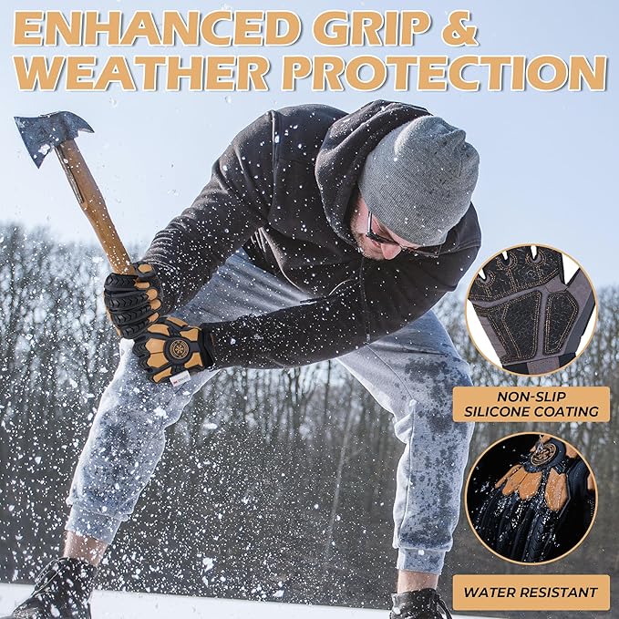 HANDLANDY HLDD Heavy Duty Work Gloves, TPR Protector Impact Gloves, Men Anti Vibration Mechanic Work Glove TouchScreen