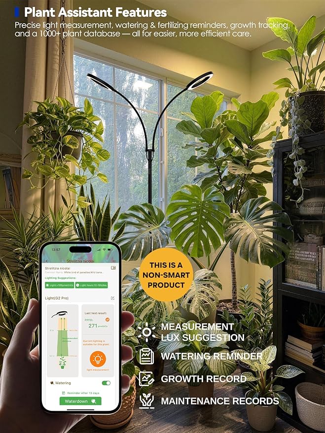 GLOWRIUM Grow Lights for Indoor Plants, Full Spectrum LED Grow Light Floor Lamp with Stand Adjustable Height and Angle, Black Plant Light with 3/9/12H Grow Light Timer (Black, 20W)