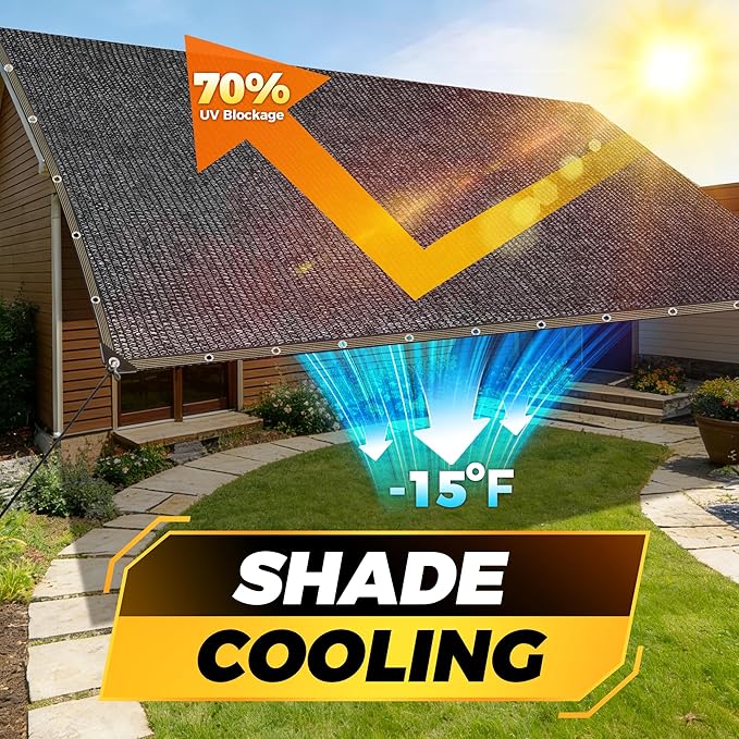 JOJOLEE 70% Sun Shade Cloth, 8x20FT Shade Net Mesh Tarp with Grommets, Black Sunblock Cover for Outdoor Patio Plants, Pergola, Greenhouse, Chicken Coop, Backyard, Balcony