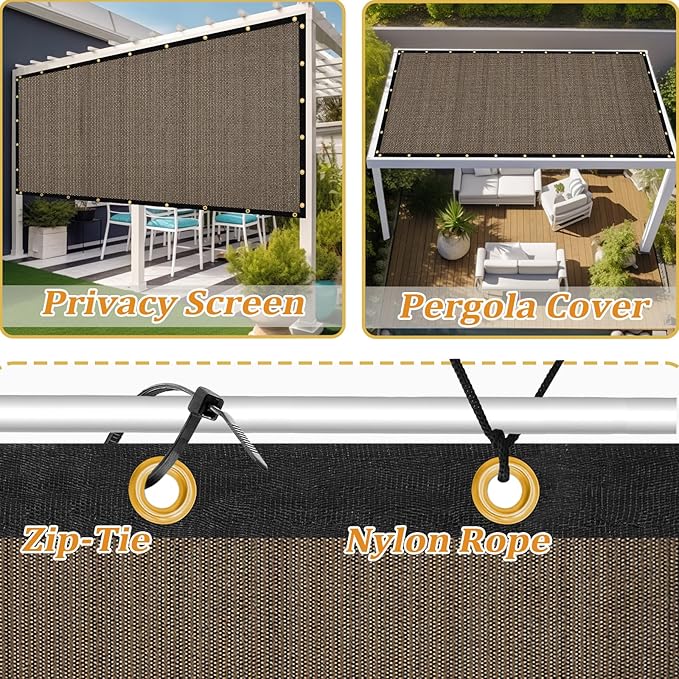 Shade&Beyond Customized Size 8' X 9' Shade Cloth with Grommets, 90% UV Protection UV Protection Mesh Tarp Sun Screens for Patio GN04, Mocha