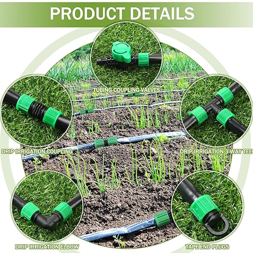Tondiamo 50 Pcs Garden 5/8" Drip Irrigation Tape Tubing Fittings Kit Include Connector, Tee Coupling, Elbows, Tubing End Cap, On/Off Valve Barb for Most 16-17 mm Tubing Irrigation System(Green)