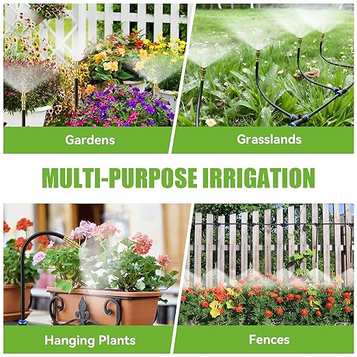 200FT 360° Adjustable Drip Irrigation Kit System for Garden Sprinklers for Yard Garden Watering System with 32 Nozzles Raised Bed Greenhouse Plant Watering Devices Misting System