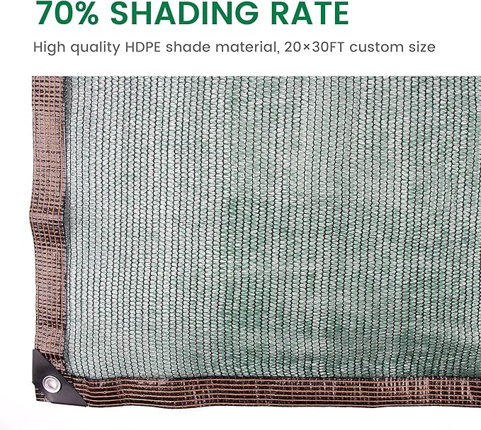 70% 20 X 30 FT Green Shade Cloth, Outdoor Woven Sun Shade with Grommets, Durable Breathable Netting Shading Antifreezing for Patio, Garden, DIY Home, Plants Cover, Greenhouse, Dog Kennel