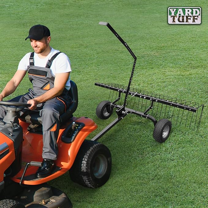 Yard Tuff 72 Inch Durable Steel Rake, Wheels, Lift Handle & Hitch for ATV, UTV, or Tractor