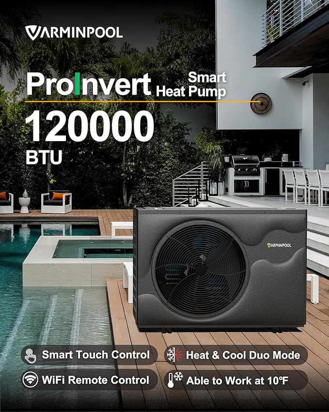 120000BTU Inverter Pool Heat Pump, for 33000 Gallons Inground and Above Ground Pools, WiFi Capable Electric Pool Heater with Timer, Heat and Cool, Energy Efficient, 220V, V35