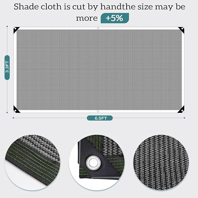 90% Grey Shade Cloth, 3.3x6.5FT Resistant Garden Sun Shade Net, Durable Mesh Shade Tarp with Reinforced Grommets for Greenhouse, Plant, Chicken Coop, Pergola, Swimming, Canopy，Patio，Garden
