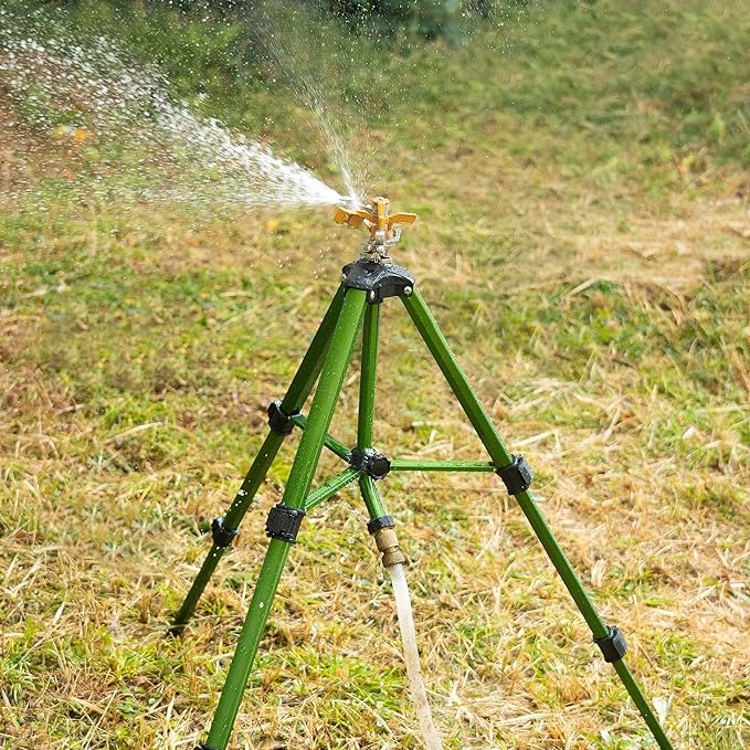 Hourleey Impact Sprinkler on Tripod Base, 6 Pack Heavy Duty Sprinklers for Lawn Yard Garden, 0-360 Degree Large Area Coverage, 3/4 Inch Connector Extension Legs Flip Locks with Brass Head