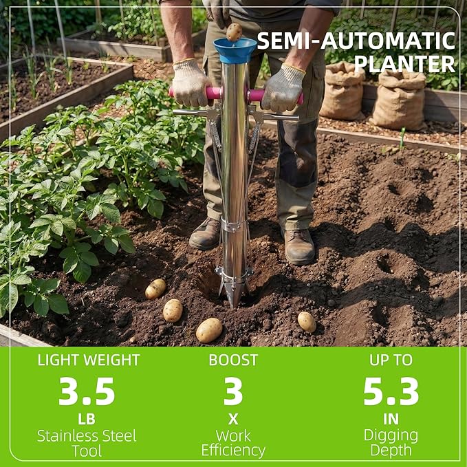 Bulb Planter, Planting Bulbs Manual Seedling Transplanter Weeder Sod Plugger Flower Planting Soil Sampler Long Handled Bulb Planter Plant Bulb Seeds (2 Handle-A)