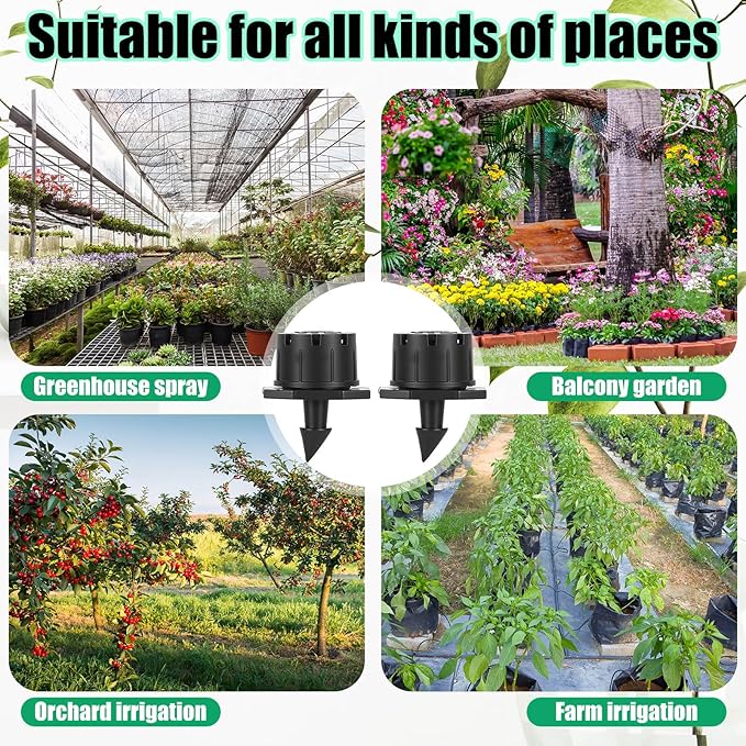 Yaocom Sprinkler Irrigation Drippers, 1/4 Inch Barbed Drip Emitter, 360 Degree Watering Adjustable Suitable Anti-Clogging Drippers for 4mm/7mm Garden Watering Tubing System(Black,400 Pcs)