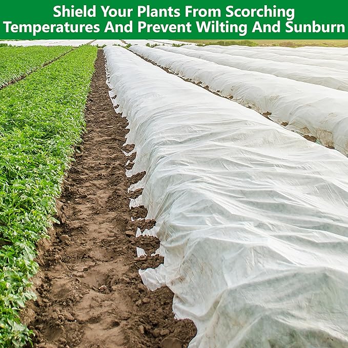 DECOHS 30 x 10 Ft Plant Sun Protection Cloth, Garden Plant Shade Cloth, Non-Woven White Light Refraction Sunshade Cloth for Protecting Plants Vegetable Rows from Direct Sunlight
