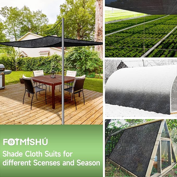 FOTMISHU 75%-80% Shade Cloth 6.5ftx16ft Heavy Duty Anti-Aging Sun Mesh UV Resistant Net, Sunblock Garden Shade Mesh Tarp for Plant Cover, Barn or Kennel, Flowers, Plants, Used for 3 Years or Even Long