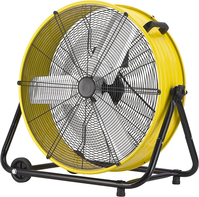 Uthfy 24 Inch High Velocity Floor Fan, 8800CFM Heavy Duty Industrial Drum Fan with 3 Speeds, 360° Tilt Metal Garage Fan with Wheels for Warehouse, Commercial, Workshop, Factory and Gym, Yellow