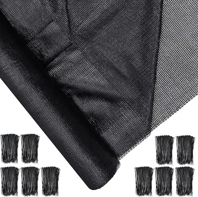 6 x 100 ft Shade Cloth Black Shade Cloth Roll for Covering Garden 70% Mesh UV Resistant Net with Ties for Patio Outdoor Greenhouse Fence Flower Plant Cover Canopy
