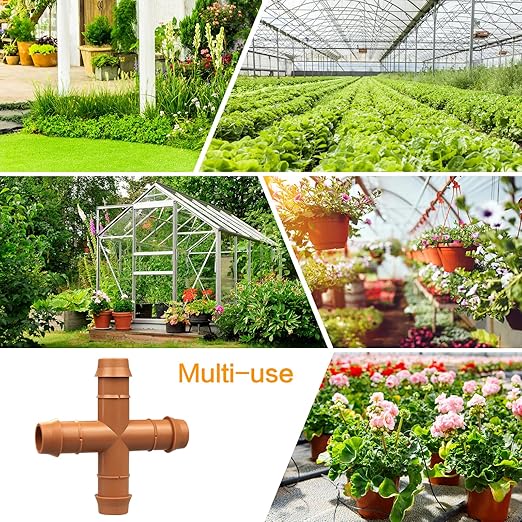 Drip Irrigation Fittings Barbed Cross Tee for 1/2" Irrigation Tubing(0.600" ID), 16 Pieces Barbed 4 Way Connectors, Drip Line 4 Way Couplings for Drip Sprinkler Garden Lawn Systems