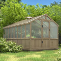 MUPATER 8 x 16 FT Wooden Greenhouse for Outdoor, Heavy Duty Greenhouse Kit with Window Vent and Lockable Door, Walk-in Green Houses for Patio, Garden, Backyard and Lawn, Brown