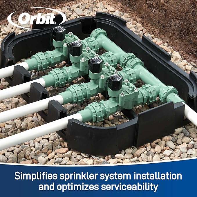 Orbit 57257 4-Valve Preassembled Sprinkler Manifold – Easy Install, Smart Controller Compatible, Works with PVC & Poly Pipe, Includes 4 in-Line Valves