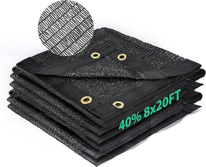 Kesfitt 40% Shade Cloth 8x20 ft, Breathable HDPE Mesh Sun Shade Tarp for Garden & Greenhouse, UV Resistant Outdoor Shade Fabric with Copper Grommets for Plants, Patio, Yard