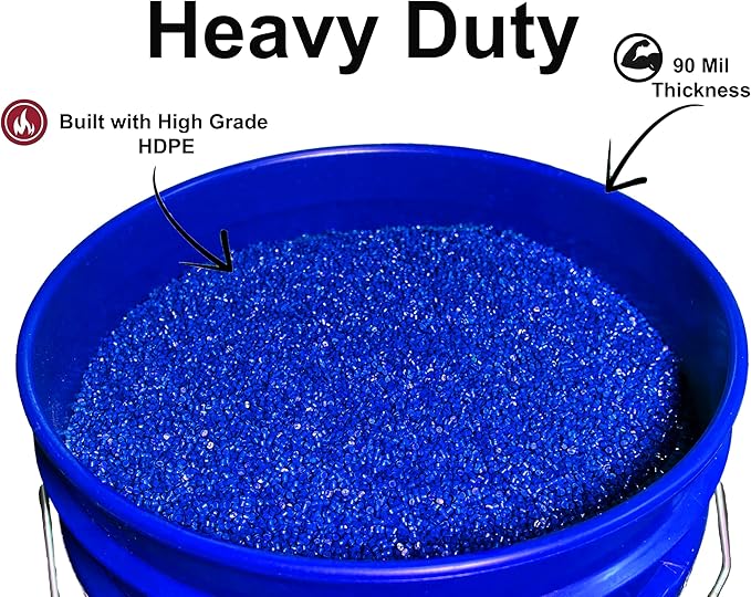 MKS Plastics 5-Gallon Bucket with Airtight Lid – Made in USA, Food Grade BPA Free Plastic, Heavy Duty Multi-Use, Metal Handle with Grip, Stackable Storage – Blue, 3 Pack