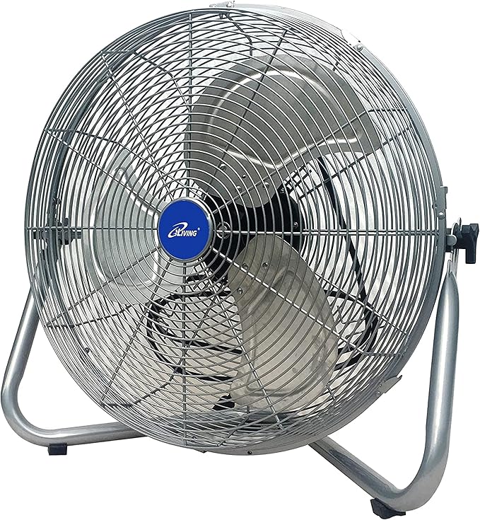 iLIVING 20 Inch 7500 CFM Turbo High Velocity Floor Fan, 3-Speed Heavy Duty Metal Fan for Office, Commercial, Workstation, Greenhouse, Garage, Warehouse, Shop Attic Use, Silver, UL Listed