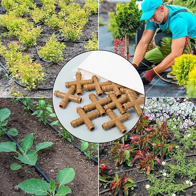 Boao 20 Packs 1/2 Inch Drip Irrigation Fittings Connectors Barbed Connector Plastics Drip Irrigation Barbed Hose Connector 17 mm Diameter(4 Way)