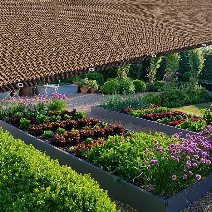 Coffee Shade Cloth 80%, Mesh Tarp - Garden Shade for Greenhouse, Patio, Vegetables, Plants Cover and Chicken Coops, Sun Shade Net for Outdoor Protection with Reinforced Grommets