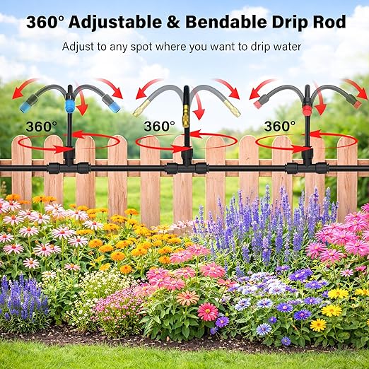 MIXC 2026-Upgrade 360° Adjustable Drip Irrigation System Kit, 200FT Bendable Watering Misting System with 3 Spray Nozzle Types, 1/2"(50FT) & 1/4"(150FT) Tubing for Garden Raised Bed Lawn & Greenhouse
