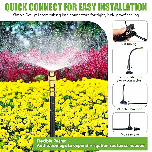 200FT 360° Adjustable Drip Irrigation Kit System for Garden Sprinklers for Yard Garden Watering System with 32 Nozzles Raised Bed Greenhouse Plant Watering Devices Misting System