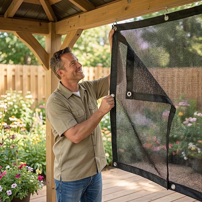 40% Garden Sunblock Shade Cloth, 10 x 20 FT Durable Taped Edge with Grommets UV Resistant Black Garden Shade Net for Plants, Greenhouse, Vegetables and Patio
