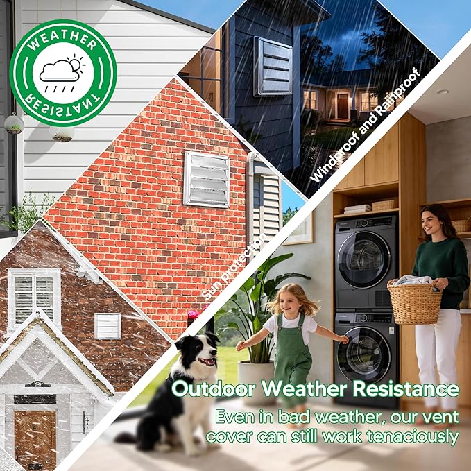 Funmit 4'' Metal Dryer Vent Cover with Metal Mesh Screen, 7"x7" Outdoor Stainless Steel Louvered Vent Cover Includes 4 Screw for Easy Installation